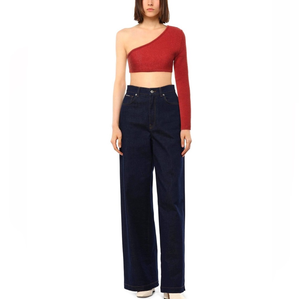 New with tags Woman’s Rick Owens cashmere wool blend Red one sleeve crop sweater - Picture 1 of 8